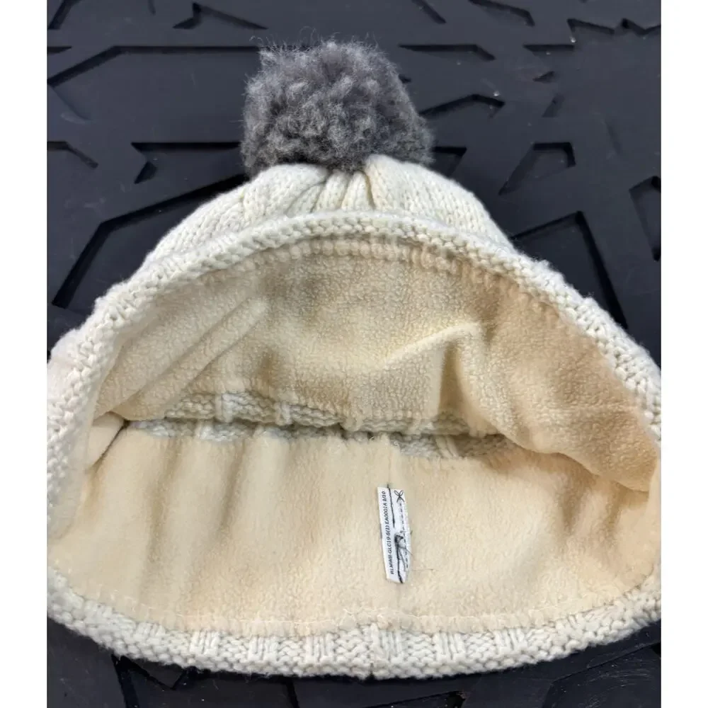 Ralph Lauren Women's Crest Patch Cable Beanie Cuff Hat w/Pom Cream - Picture 2 of 3